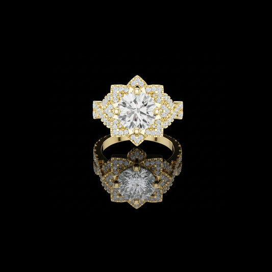 Round Floral Halo Lab Diamond Split Shank Engagement Ring
