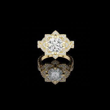 Round Floral Halo Moissanite Diamond Split Shank Engagement Ring