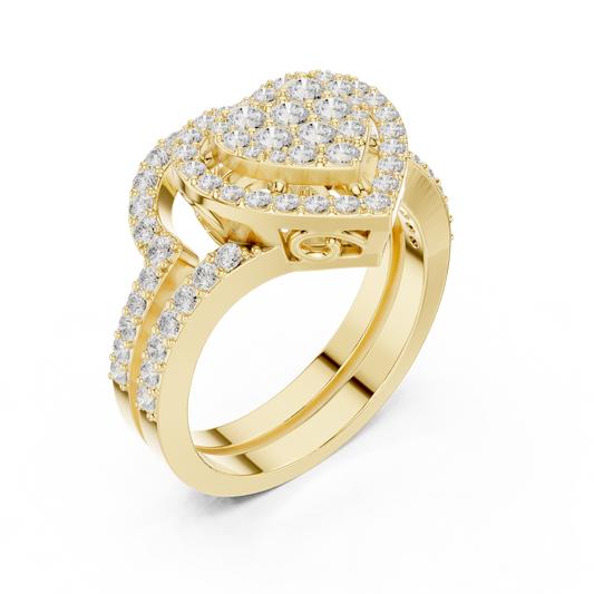 Round Cut Moissanite Diamond Multi Row Pave Halo Diamond Ring - View 2