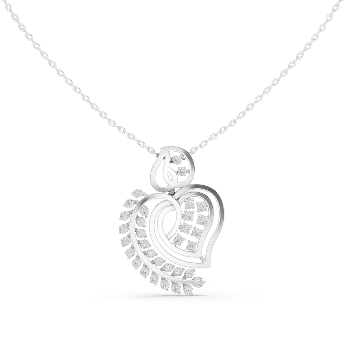 Heart Shape Leaf Inspired Lab Grown Diamond Pendant Necklace - View 3