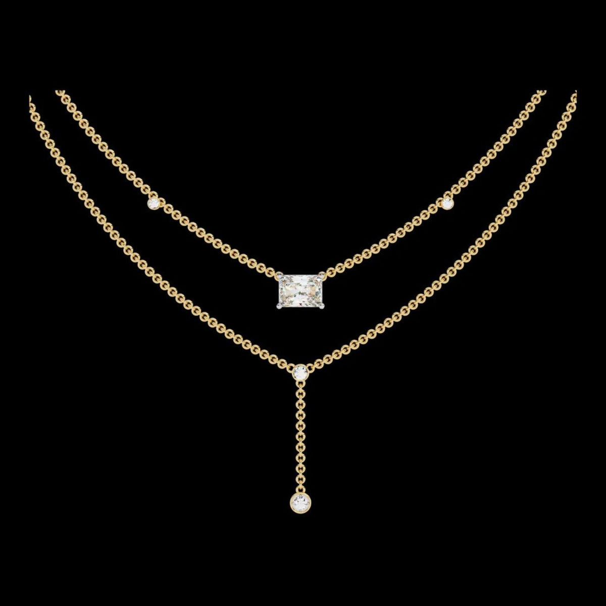 Double Layer East West Radiant Lab Grown Diamond Y Drop Necklace