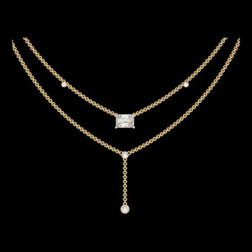 Double Layer East West Radiant Moissanite Diamond Y Drop Necklace