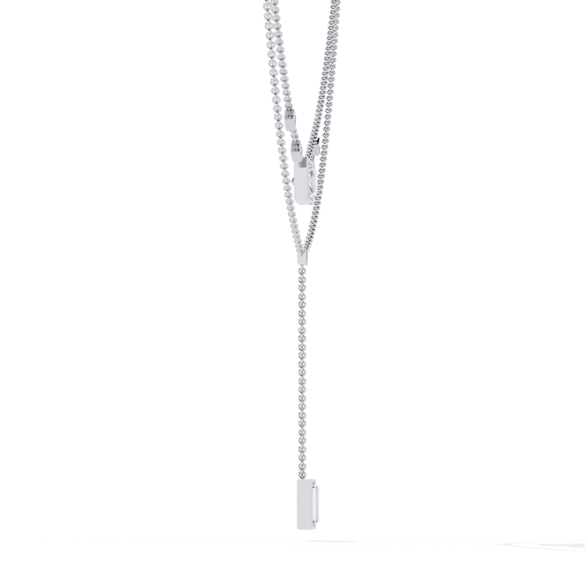Two Layered Princess and Baguette Moissanite Diamond Lariat Necklace - View 5