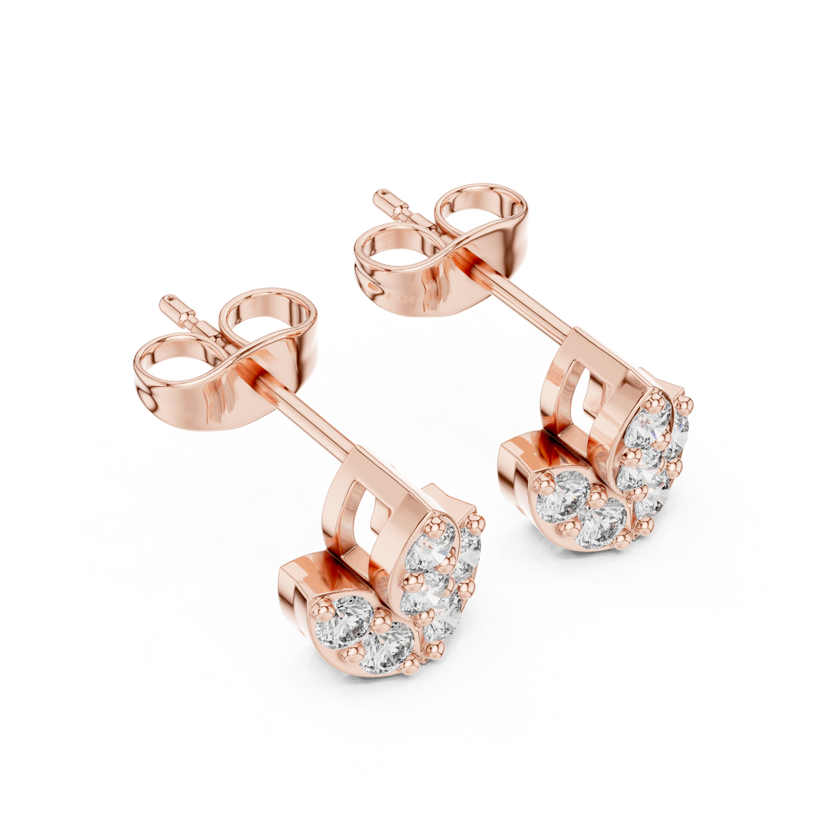 Lotus Bloom Moissanite Round Cut Diamond Earrings with Layered Petal Cluster Design - View 5