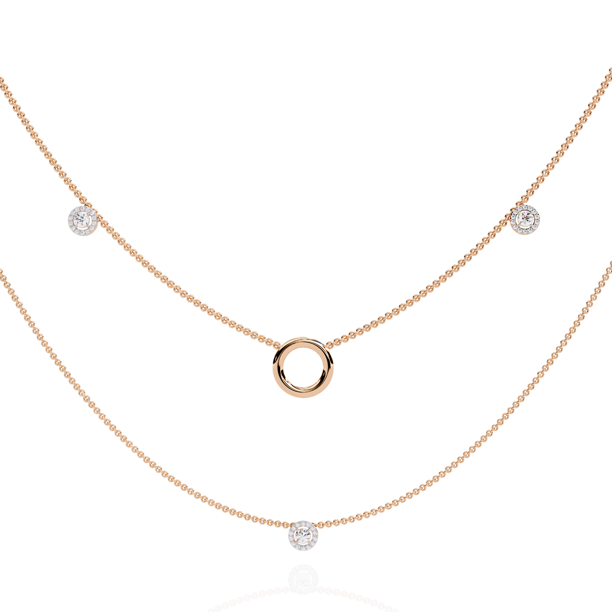 Layered Open Circle Bezel Moissanite Diamond Double Necklace - View 2