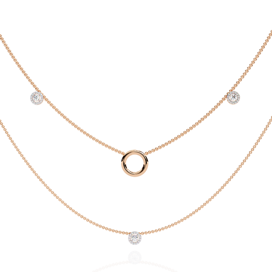 Layered Open Circle Bezel Moissanite Diamond Double Necklace - View 2
