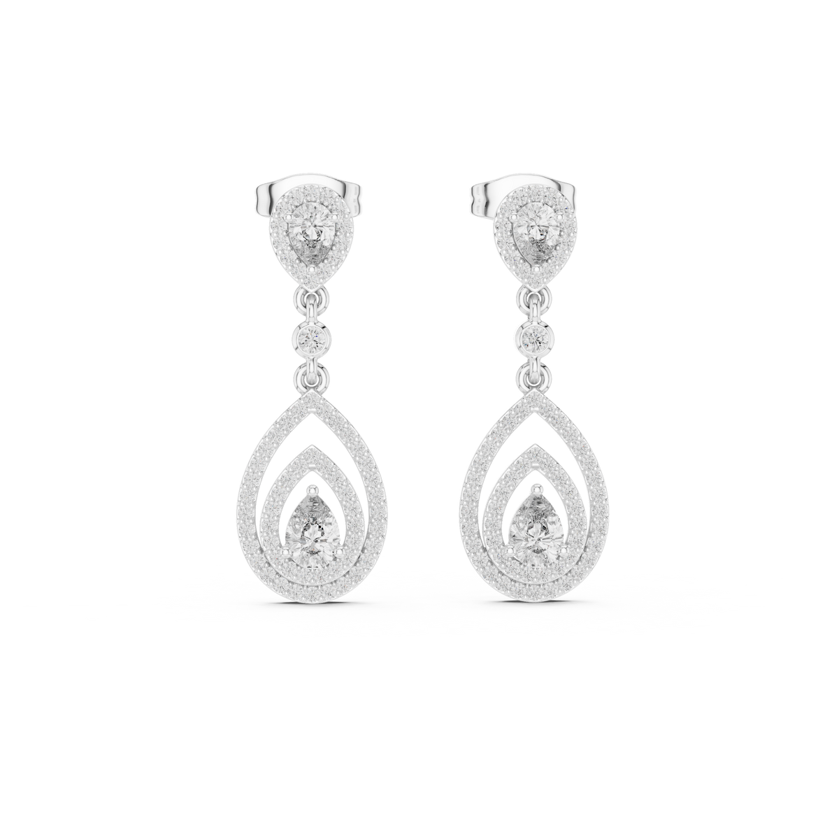 Interlinked Pear Cut Moissanite Diamond Floating Halo Drop Earring - View 3