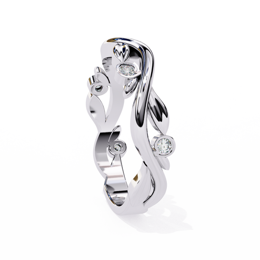 Twisted Vine Moissanite Diamond Bezel Set Band Ring - View 2