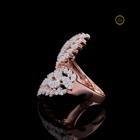 Double Leaf Nature Inspired Round Moissanite Diamond Anniversary Ring - View 2
