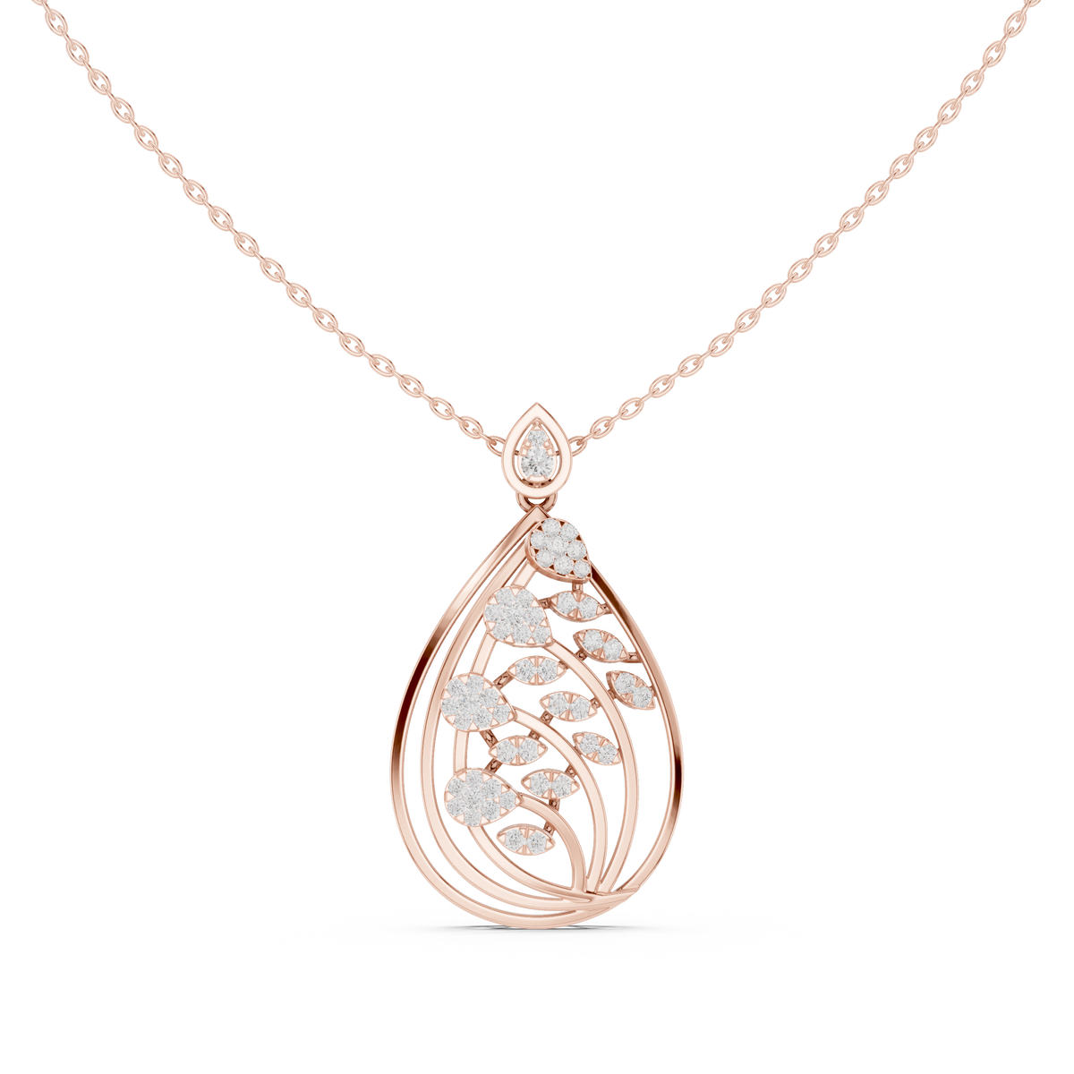 Teardrop Shape Leaf Inspired Round Moissanite Pendant - View 2