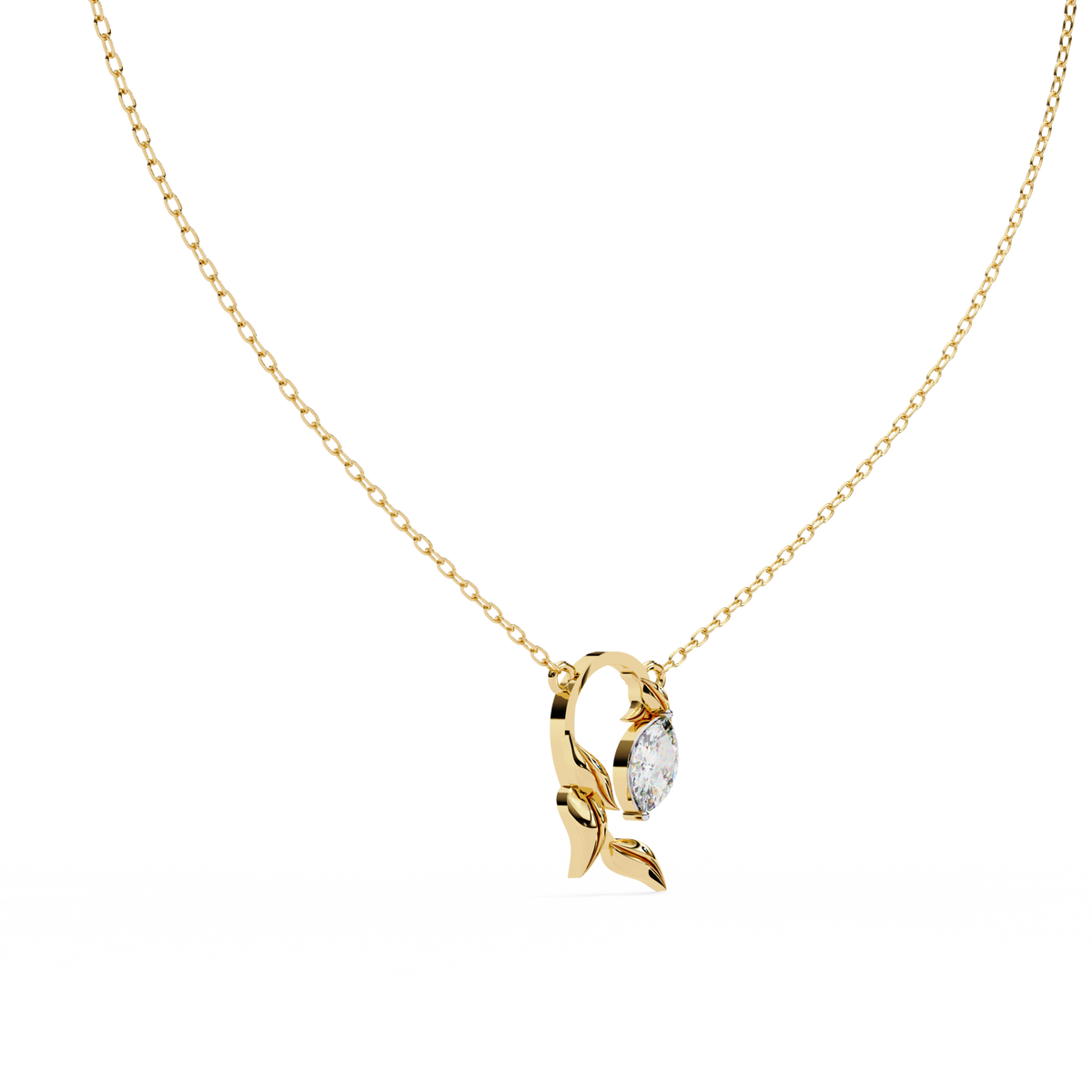 Nature Inspired Marquise Moissanite Diamond Leafy Pendant - View 5