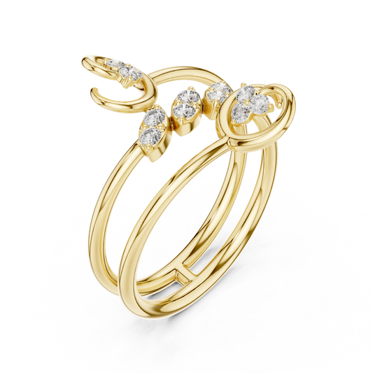 Vine Wrap Round Lab Diamond Leaf Cluster Open Bypass Engagement Ring - View 2