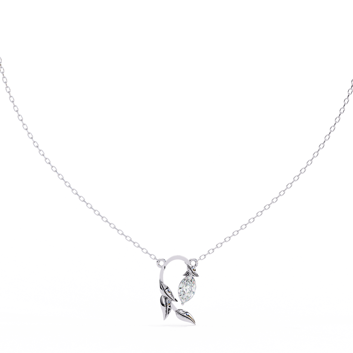 Nature Inspired Marquise Lab Diamond Leafy Pendant - View 4