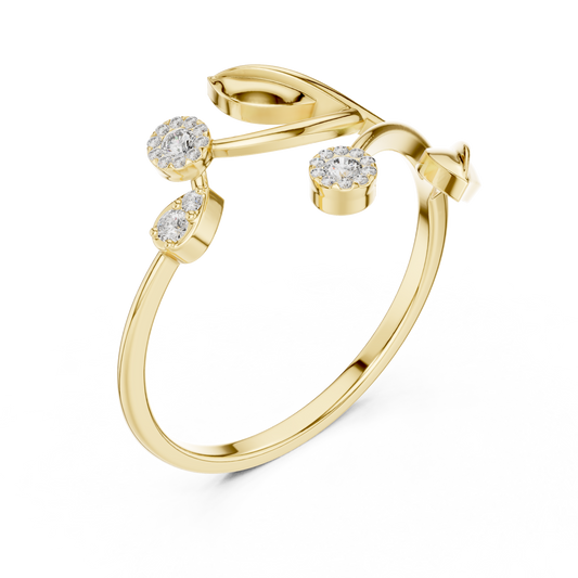 Nature Inspired Leaf Moissanite Diamond Ring with Halo Setting - View 2