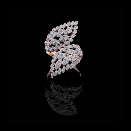 Double Leaf Nature Inspired Round Moissanite Diamond Anniversary Ring
