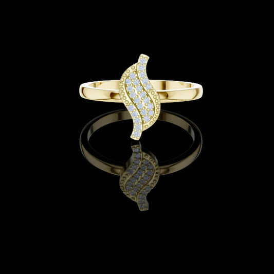 Round Cut Moissanite Diamond Leaf Motif Gold Anniversary Ring
