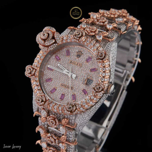 The Imperial Blossom Moissanite Diamond Timepiece with Rose Gold and Pink Sapphire Embellishments