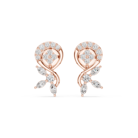 Floral Vine Lab Diamond Marquise & Round Stone Drop Stud Earrings - View 2