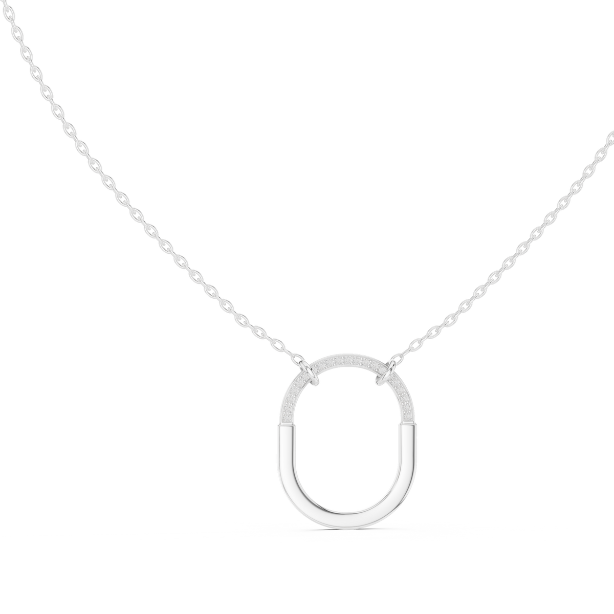 U Shape Hardware Pattern Statement Pendant with Round Moissanite Diamond - View 3