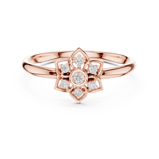 Round Cut Moissanite Diamond Floral Cluster Split Shank Ring - View 2