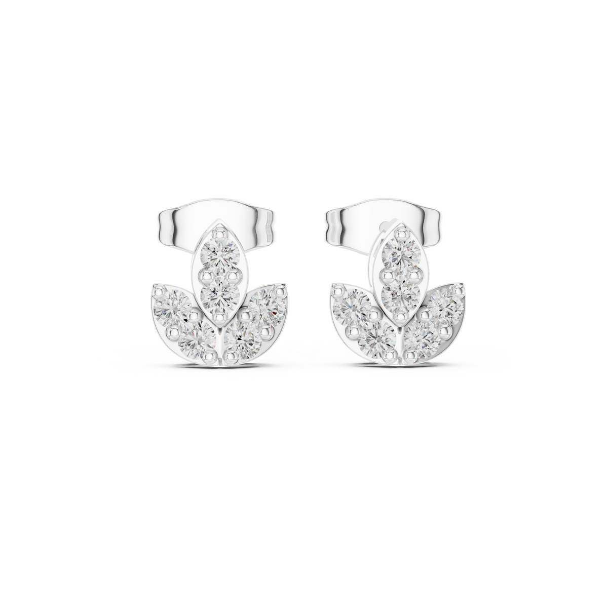 Lotus Bloom Moissanite Round Cut Diamond Earrings with Layered Petal Cluster Design - View 3