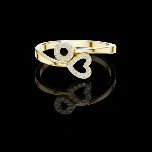 Round Cut Lab Diamond Heart And Circle Engagement Ring