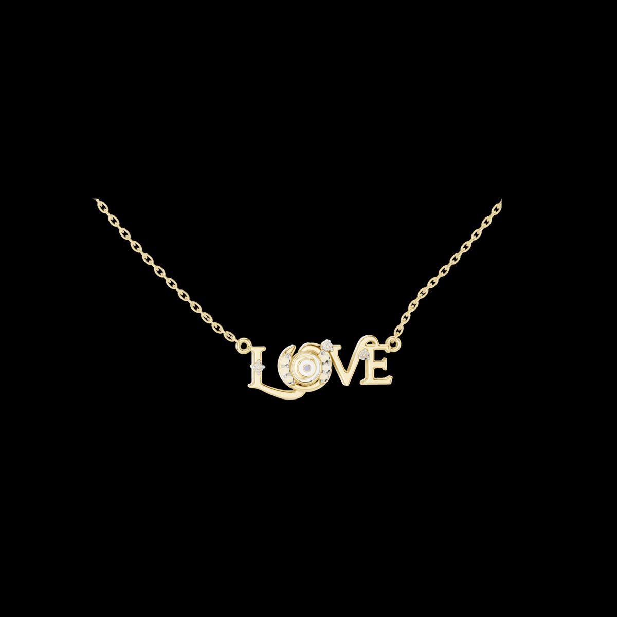LOVE Alphabet Typography Pendant with Round Moissanite Diamond