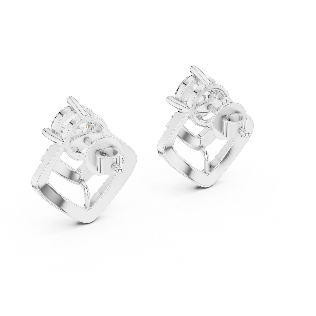 Chevron Round Moissanite Diamond Stud Earrings Statement Design - View 7