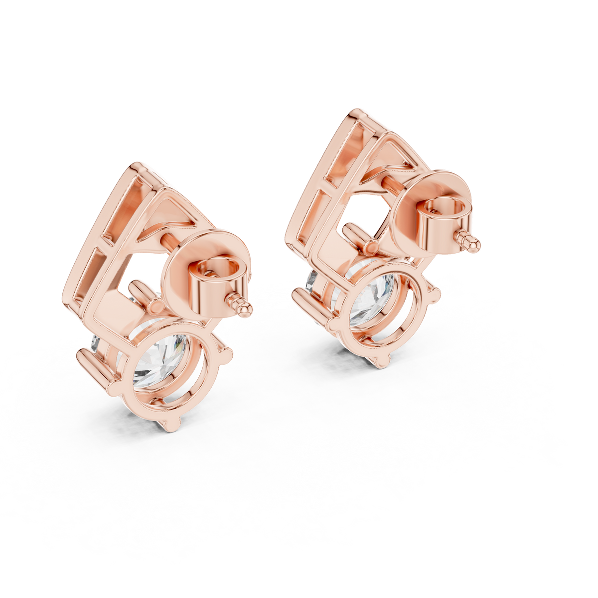 Chevron Round Moissanite Diamond Stud Earrings with Modern Geometric Open Frame Design - View 6