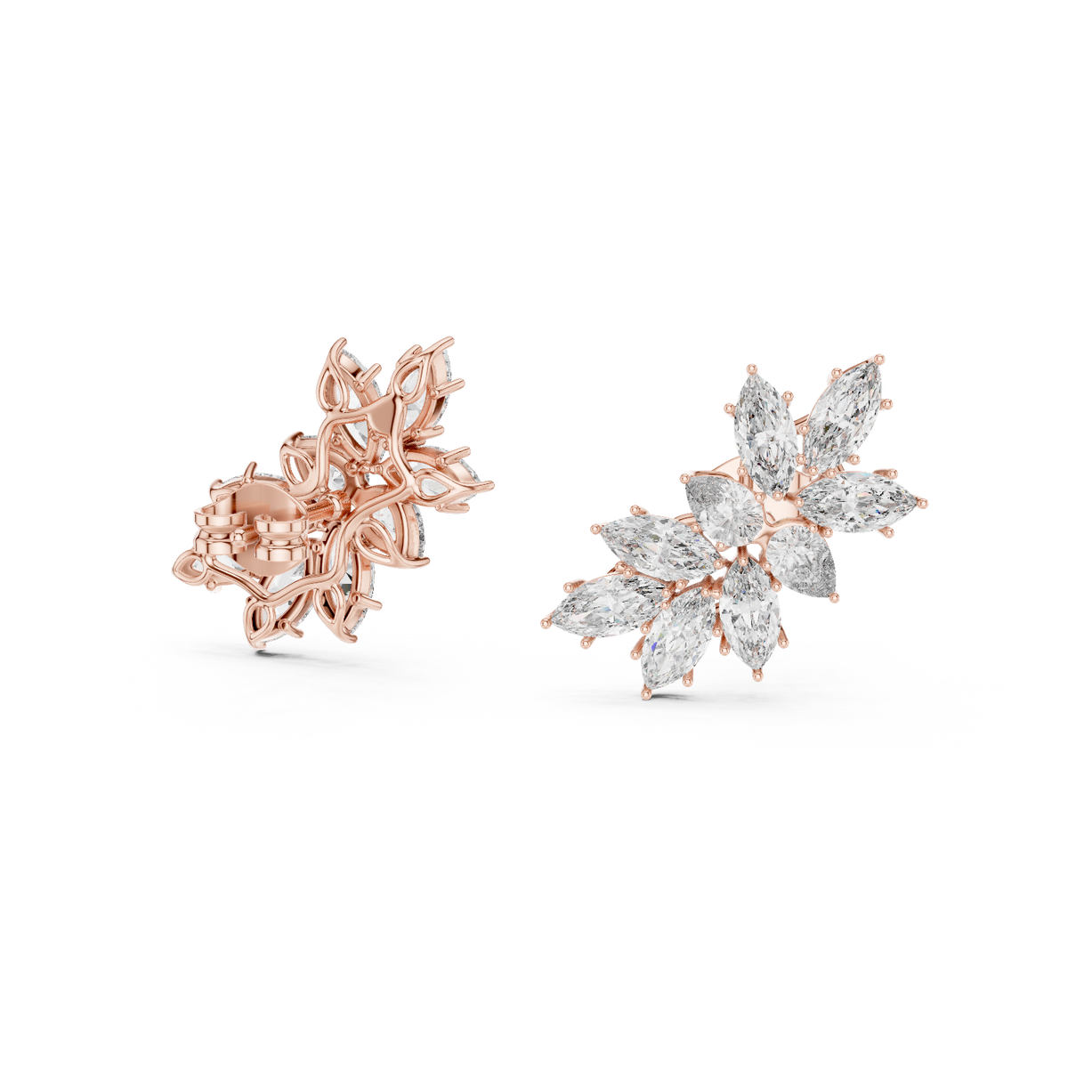 Marquise Cut Lab Diamond Solitaire Stud Earrings Interlocking Loop Knot - View 8