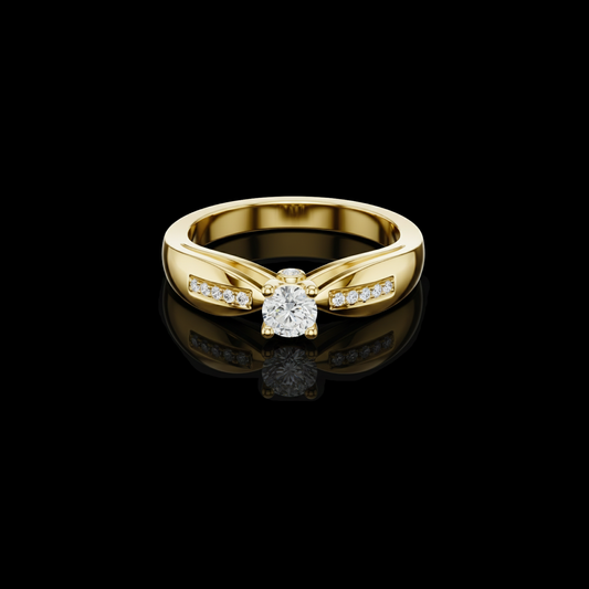 Round Cut Moissanite Split Shank With Pave Accents Solitaire Ring