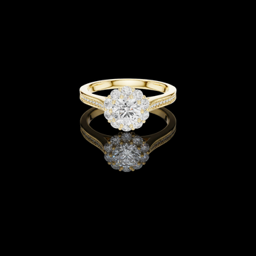 Round Cut Halo Moissanite Diamond Engagement Ring Pave Band