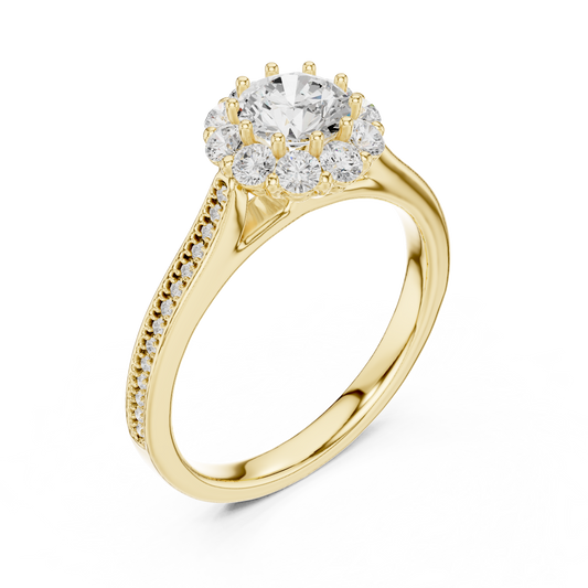 Round Cut Halo Lab Diamond Engagement Ring Pave Band - View 2