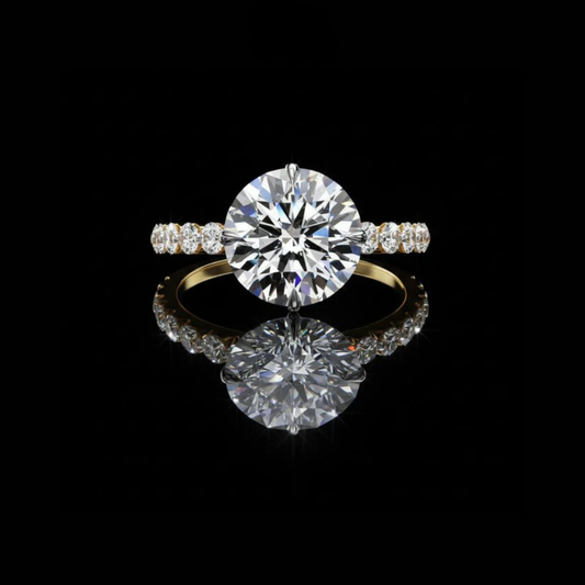 Round Solitaire Lab Diamond Engagement Ring With Pave Band