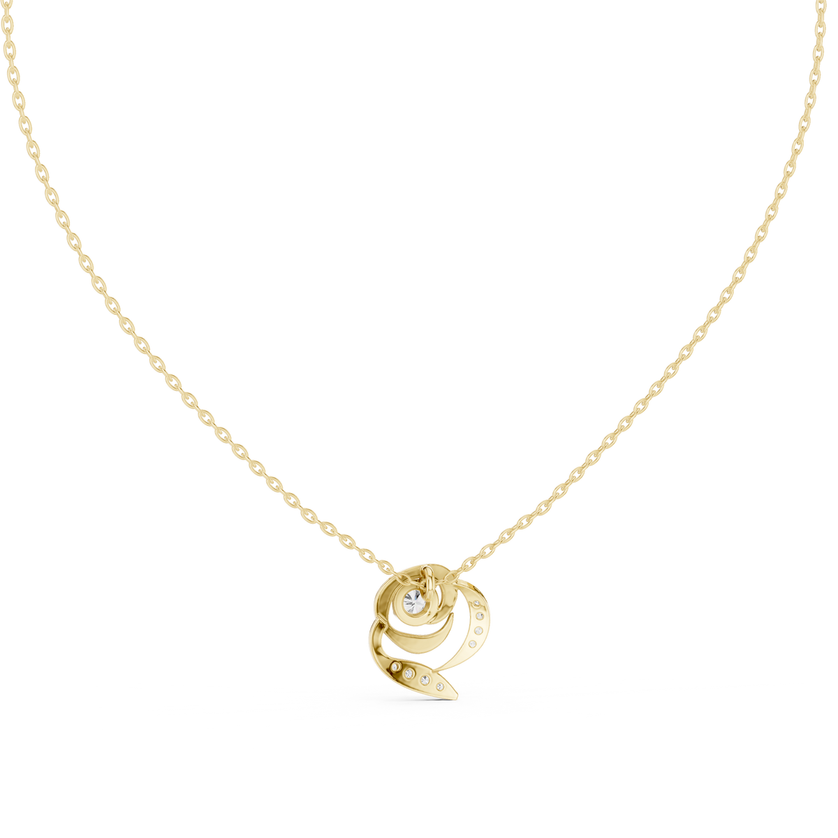 Abstract Swirl Petal Layering Pendant with Round Lab Grown Diamond - View 10