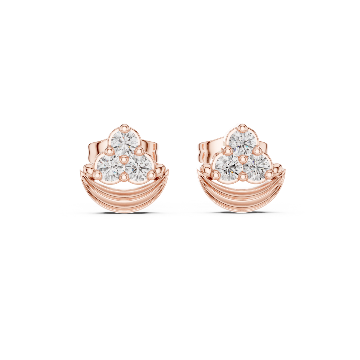 Luna Crest Round Lab Diamond Cluster Stud Earrings with Sculpted Crescent Design - View 2