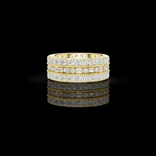Triple Row Round Cut Moissanite Diamond Eternity Band Ring