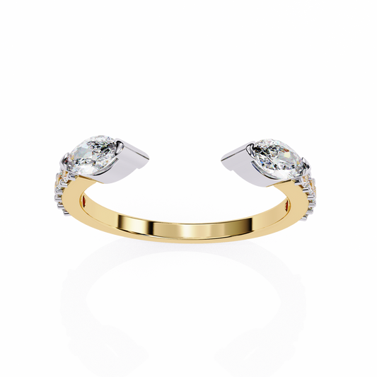 Open Pear Cut Moissanite Diamond Bypass Ring with Pave Accents - View 2
