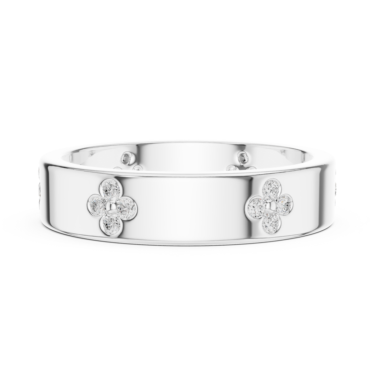 Round Cut Lab Grown Diamond Men's Four Leaf Clover Wedding Band - View 12