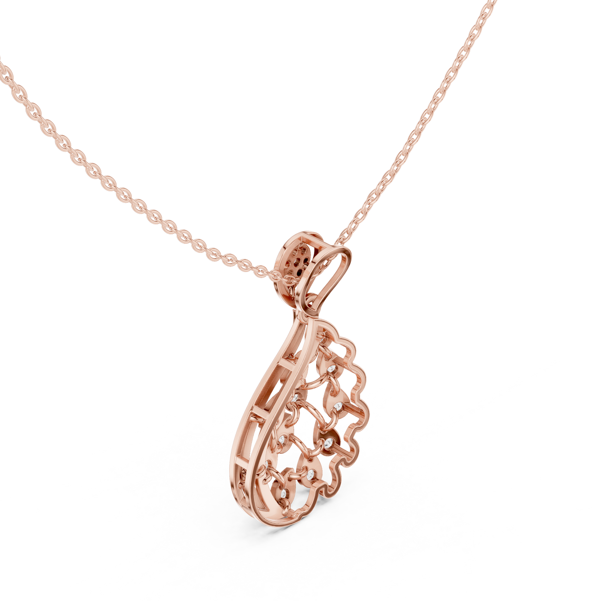 Leaf Swirl Pendant Necklace with Round Moissanite Diamond - View 8