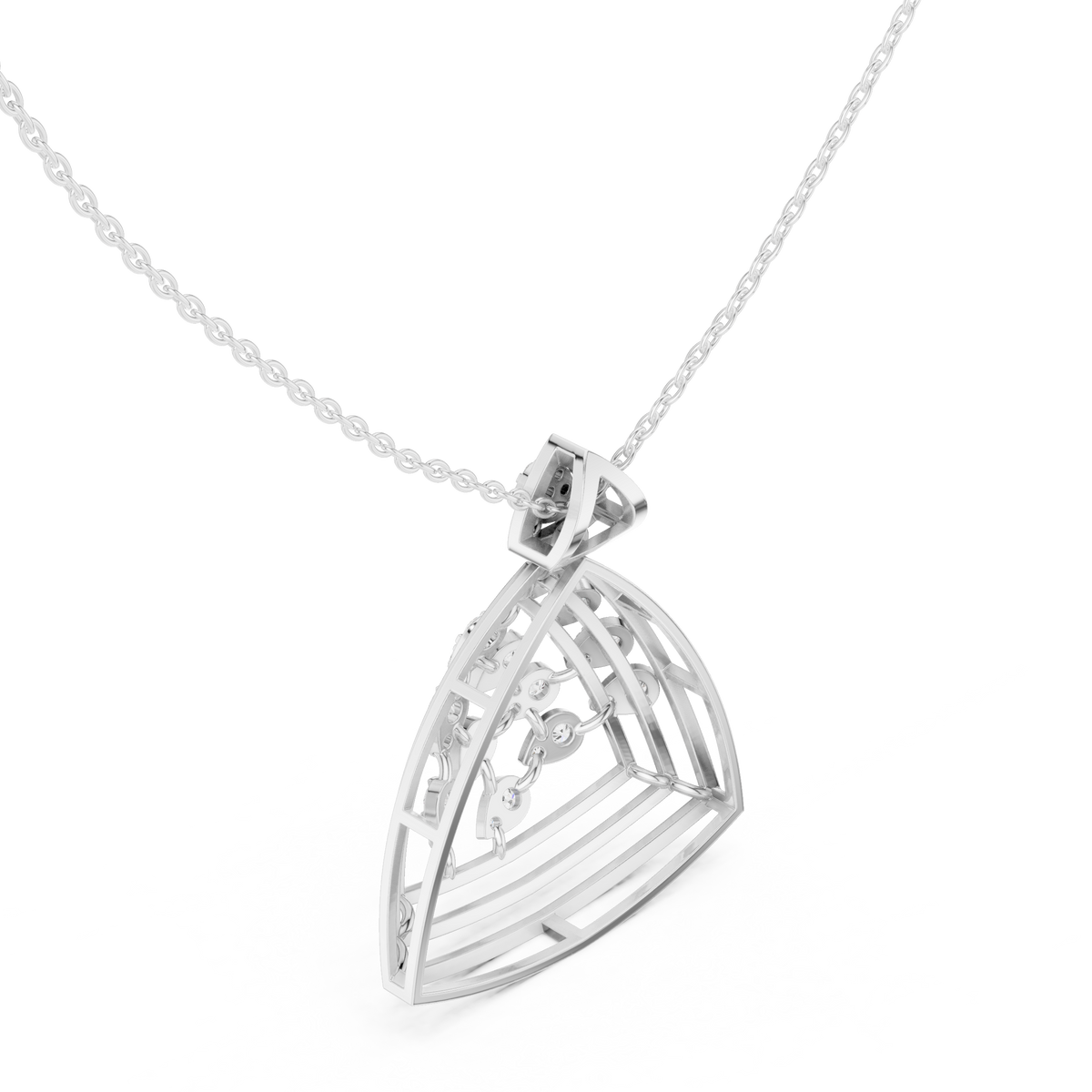Open Triangle Floral Moissanite Diamond Pendant Necklace - View 9