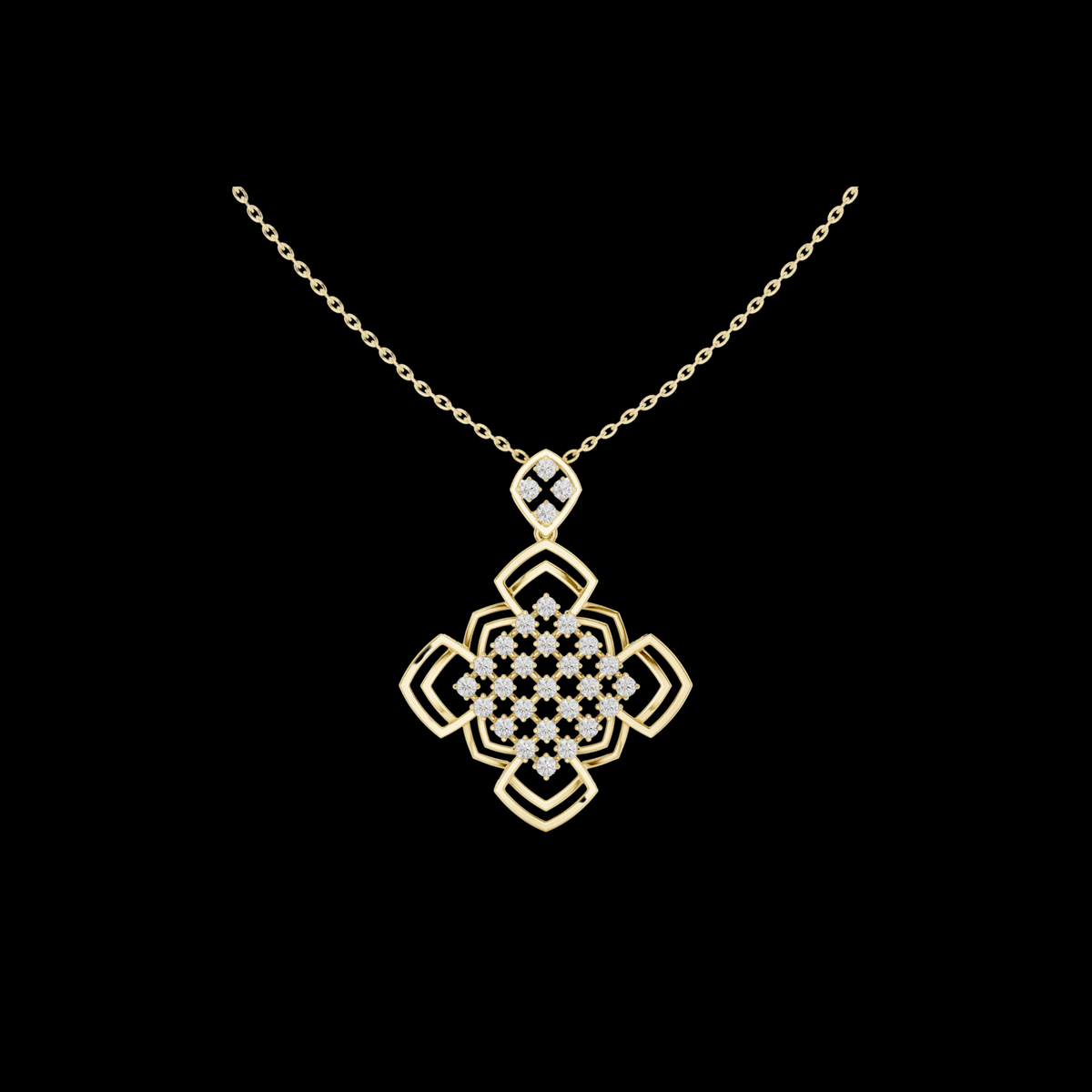 Round Diamond Floral Geometric Lab Grown Necklace