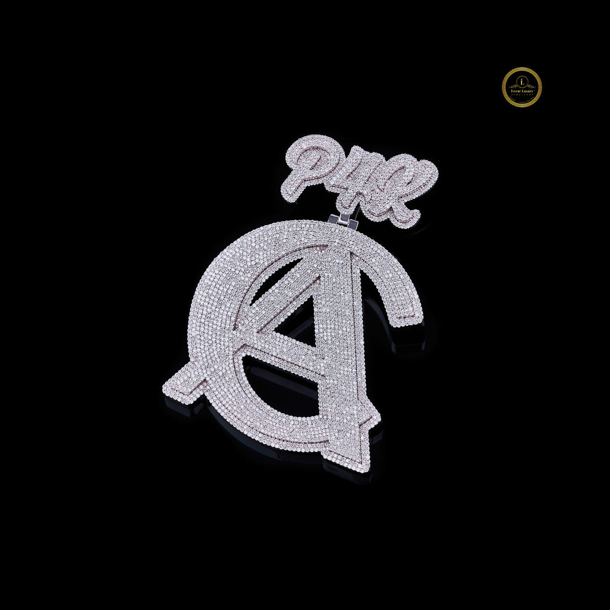 Luxury Custom Initial Lab Grown Diamond Pendant with Crown High Shine Hip Hop Look - View 2