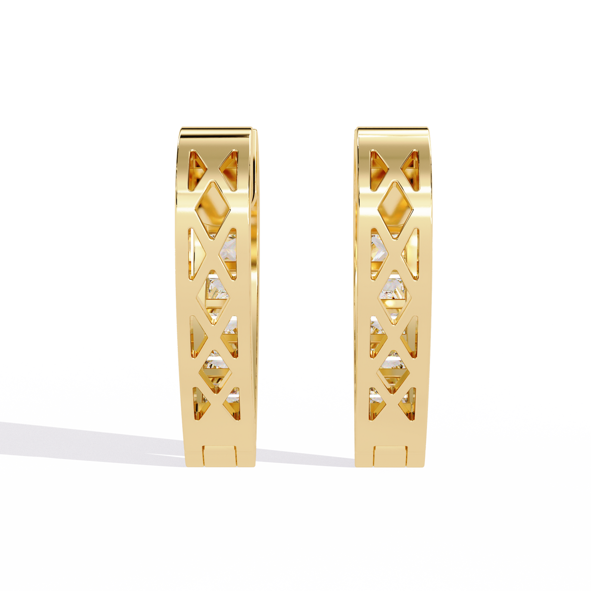 Channel Moissanite Diamond Princess Cut Huggie Hoop Earrings - View 7
