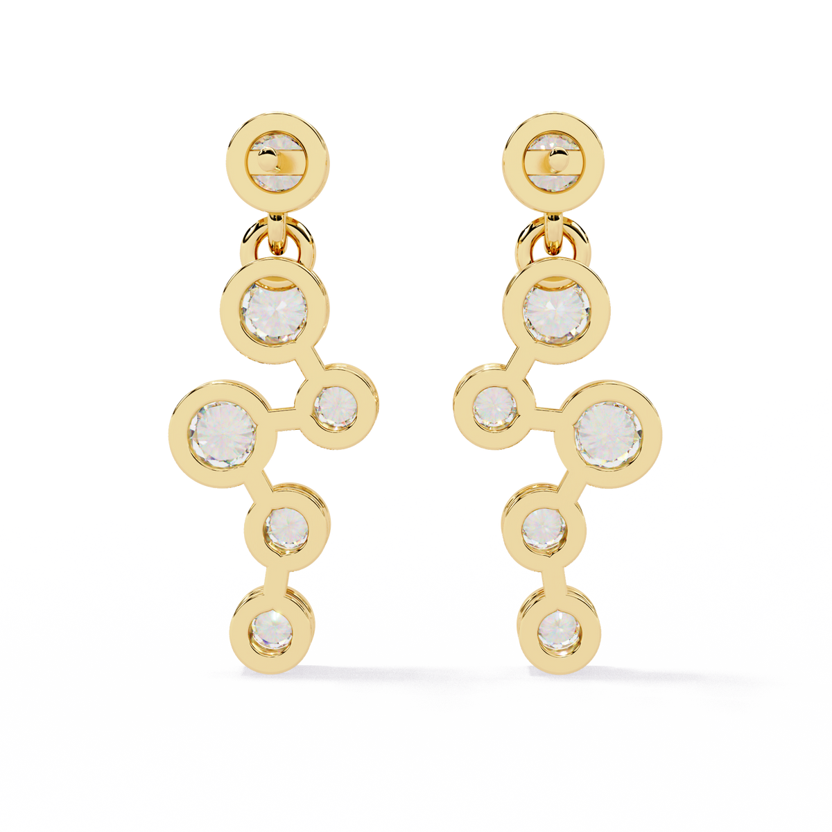 Sophisticated Multi Round Bezel Lab Diamond Drop Earrings in Gleaming Gold Finish - View 7