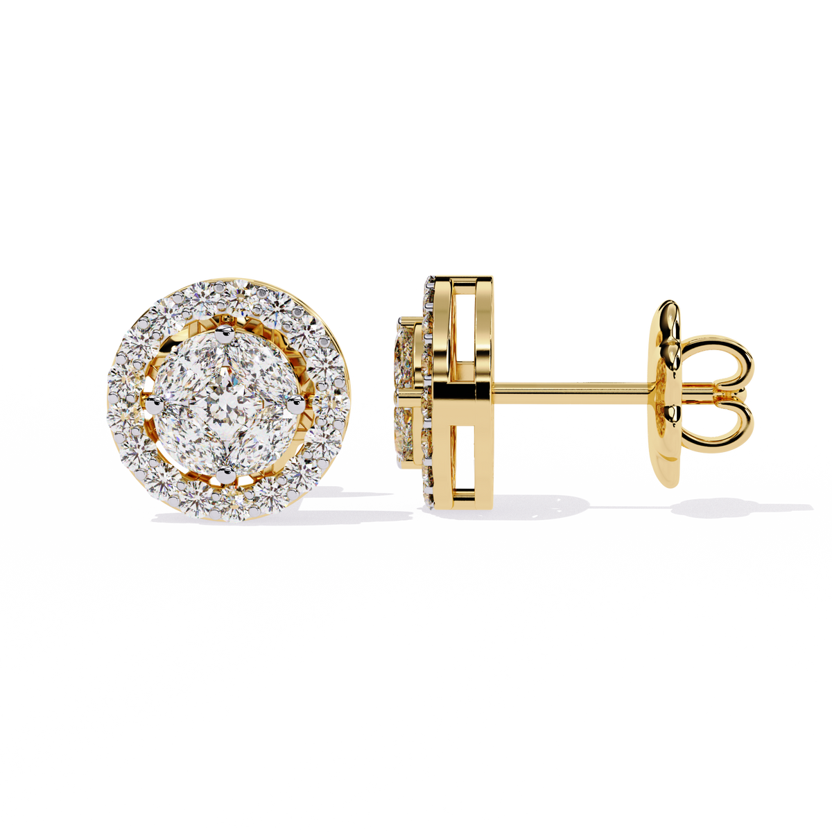 Halo Marquise Lab Diamond Round Cluster Stud Earrings with Pavé Circle Design - View 4