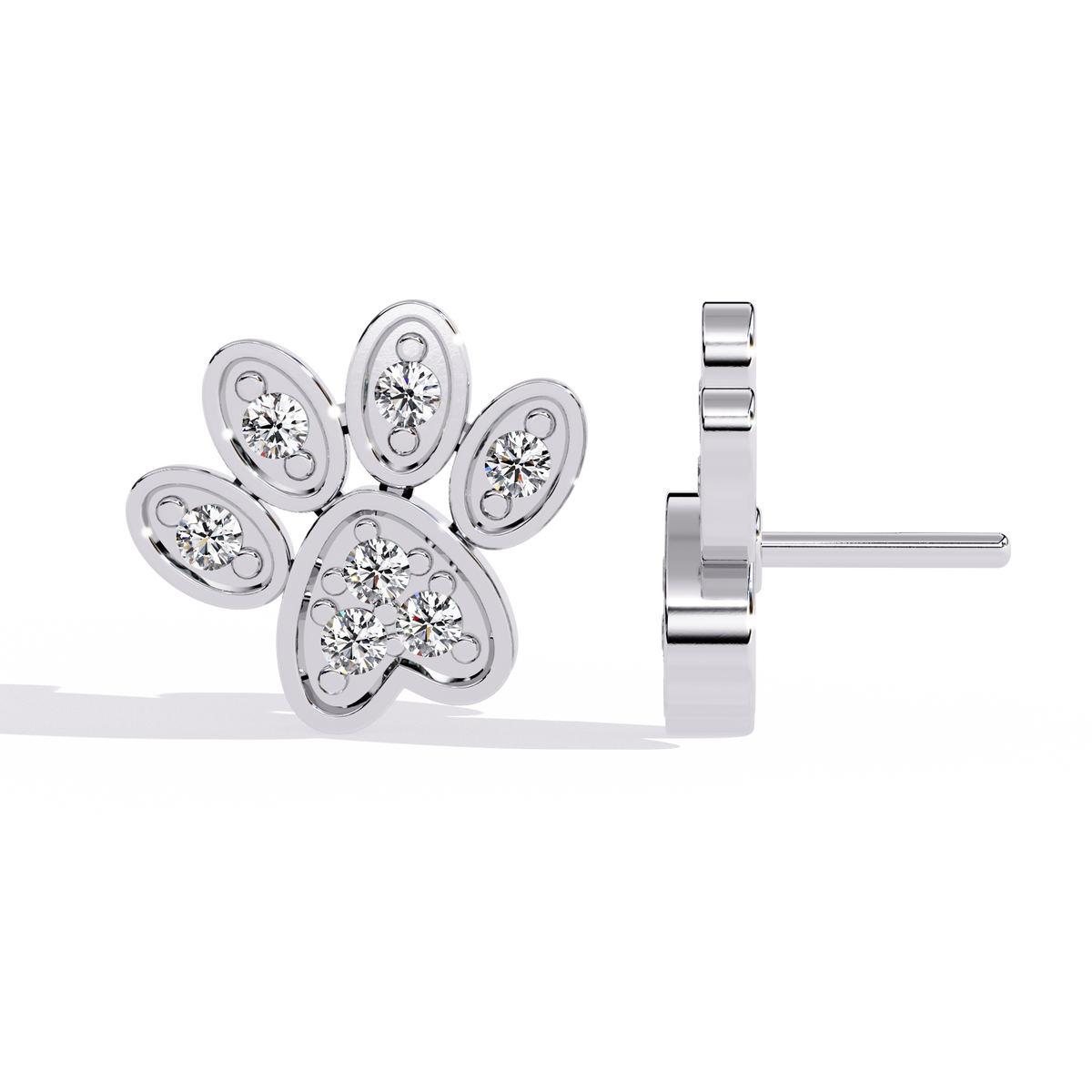 Charming Paw Shaped Earrings with Brilliant Round Lab Diamonds Detailing - View 6