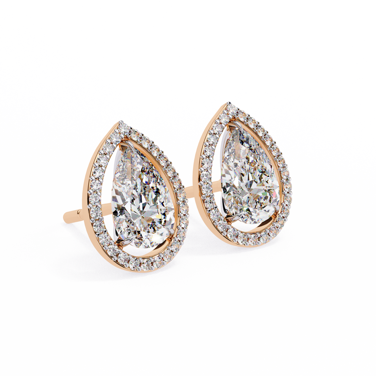 Luxury Lab Created Pear Shaped Halo Stud Earrings Perfect for Special Occasions - View 3