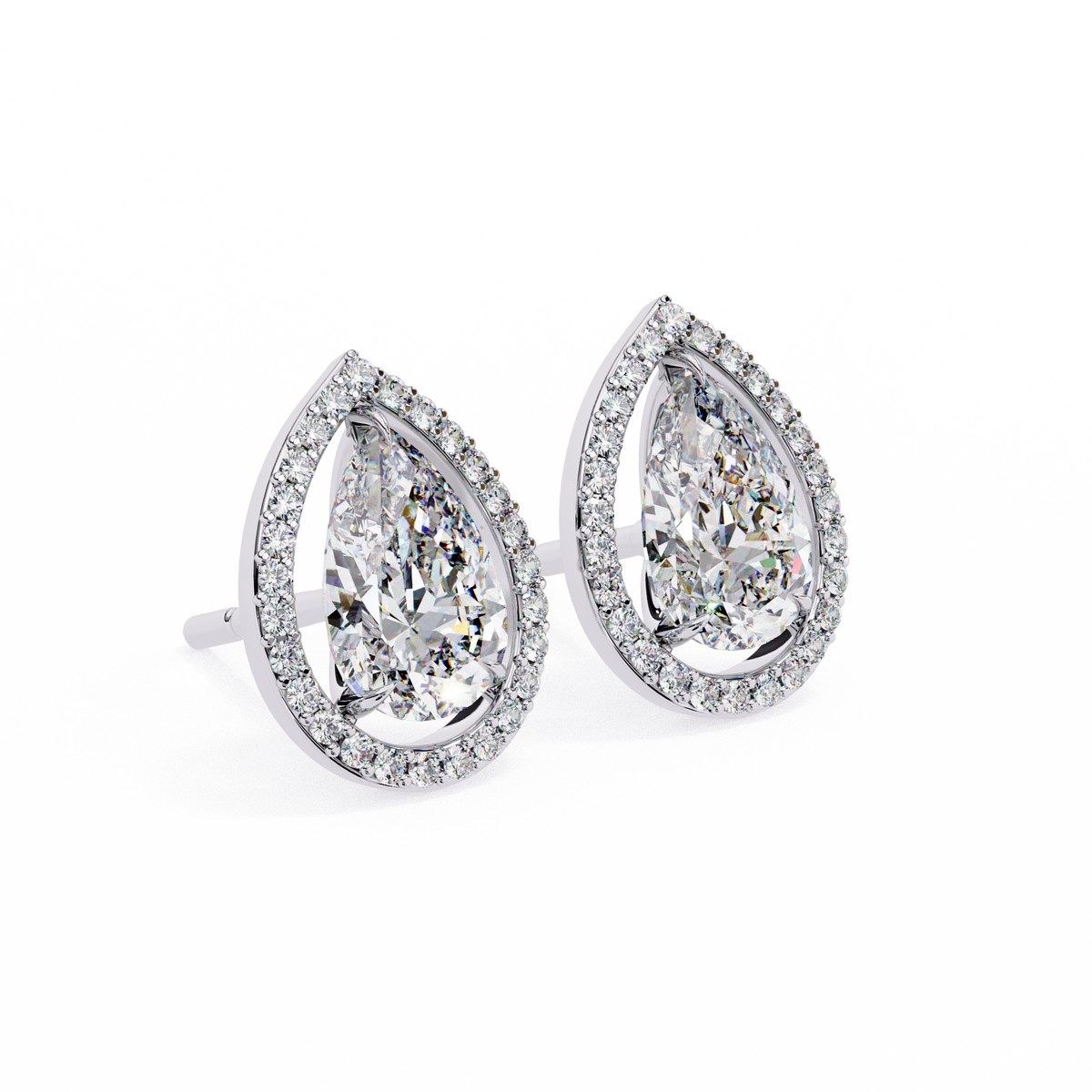 Luxury Lab Created Pear Shaped Halo Stud Earrings Perfect for Special Occasions - View 4