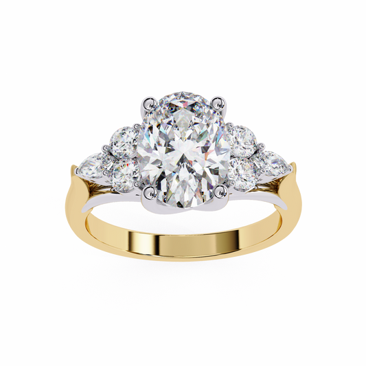 Art Deco Oval Cut Moissanite Diamond Engagement Ring With Pear Side Stones - View 2